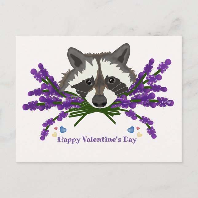 Raccoon with lavender. Happy Valentine's Day Postcard (Front)