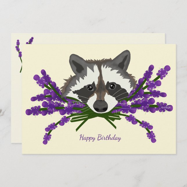 Raccoon with lavender invitation (Front/Back)