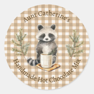 Raccoon with Mug Brown Gingham Hot Cocoa Mix Label