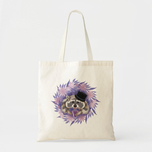 Raccoon with purple flowers  tote bag (Front)