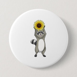 Raccoon with Sunflower 3 Inch Round Button