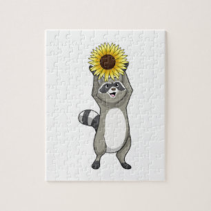 Raccoon with Sunflower Jigsaw Puzzle