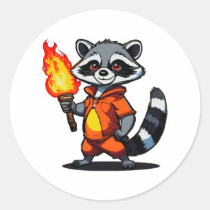 Raccoon with Torch Classic Round Sticker