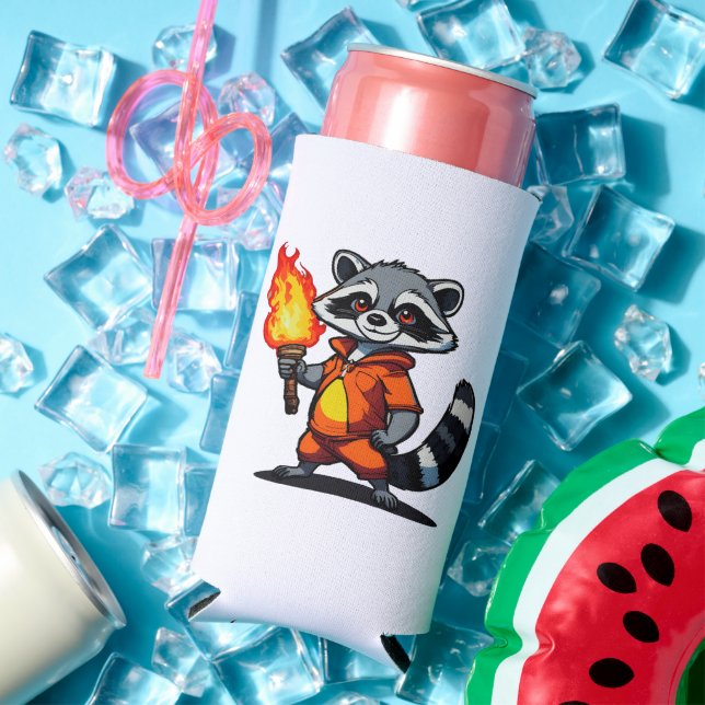 Raccoon with Torch Seltzer Can Cooler (In Situ Summer)