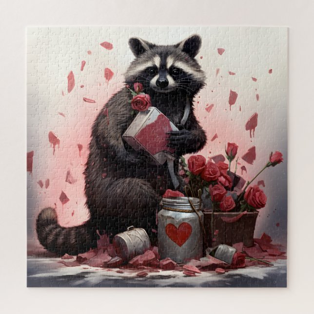 Raccoon with Valentines day trash Jigsaw Puzzle (Vertical)