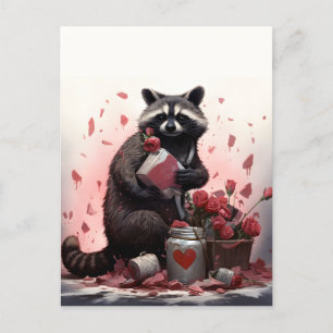Raccoon with Valentines day trash Postcard