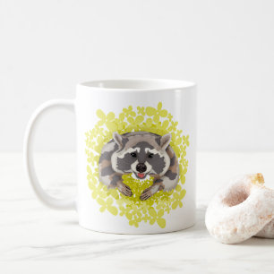 Raccoon with yellow flowers coffee mug
