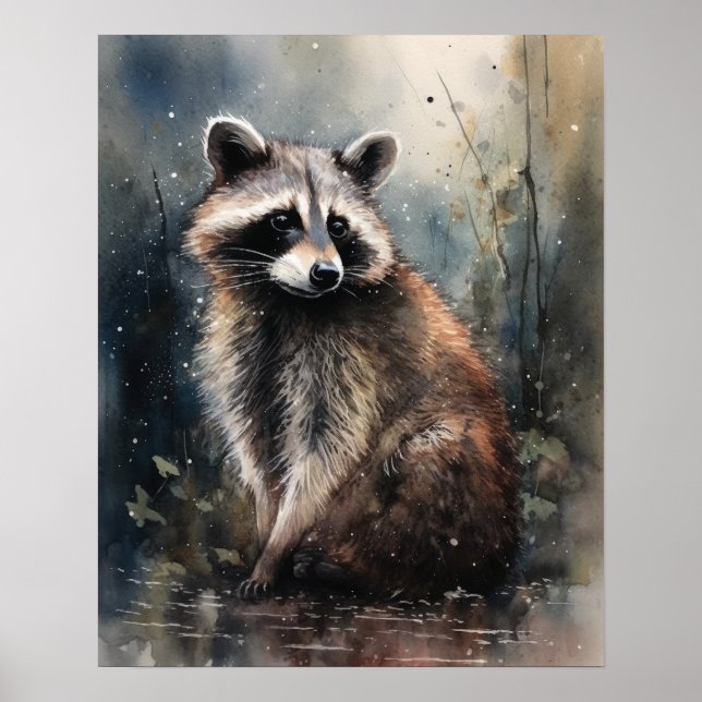 Raccoon Woodland Animal Art Imprimer Poster (Devant)