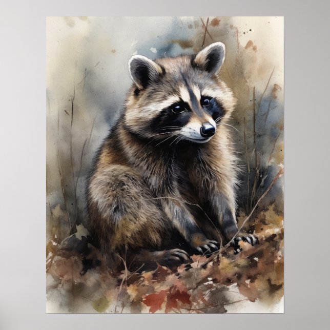 Raccoon Woodland Animal Art Print Poster (Front)