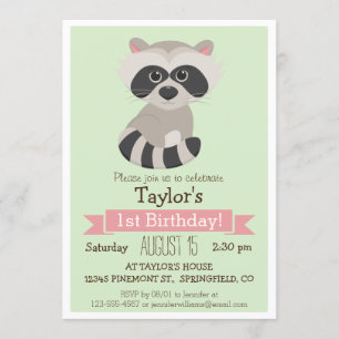 Raccoon, Woodland Animal Kid's Birthday Party Invitation