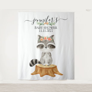 Raccoon Woodland Animals Baby Shower backdrop Tapestry