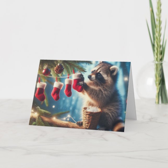 Raccoon woodland Christmas Greeting Cards (Front)