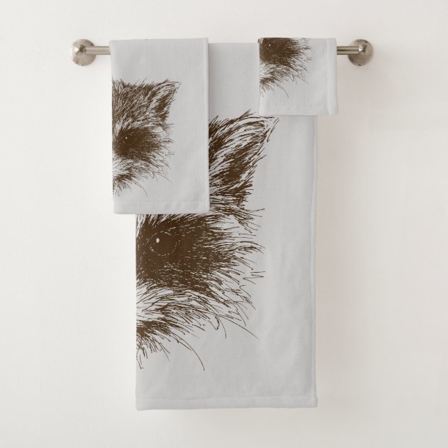 Raccoon Woodland Creature Animal Drawing Bath Towel Set (Insitu)