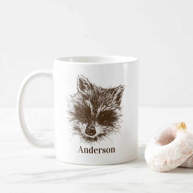 Raccoon Woodland Creature Animal Personalized Coffee Mug (With Donut)