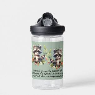 Raccoon Woodland Kids Christian Prayer on Blue   Water Bottle