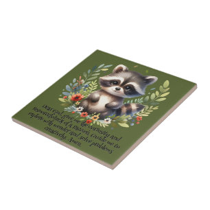 Raccoon Woodland Kids Christian Prayer on Green   Tile