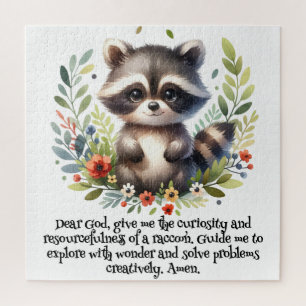 Raccoon Woodland Kids Christian Prayer on White Jigsaw Puzzle