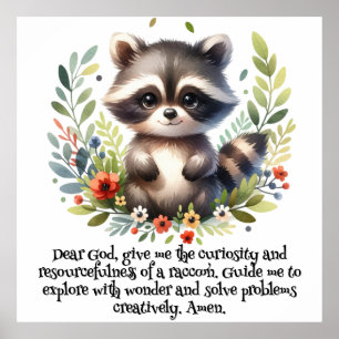 Raccoon Woodland Kids Christian Prayer on White Poster