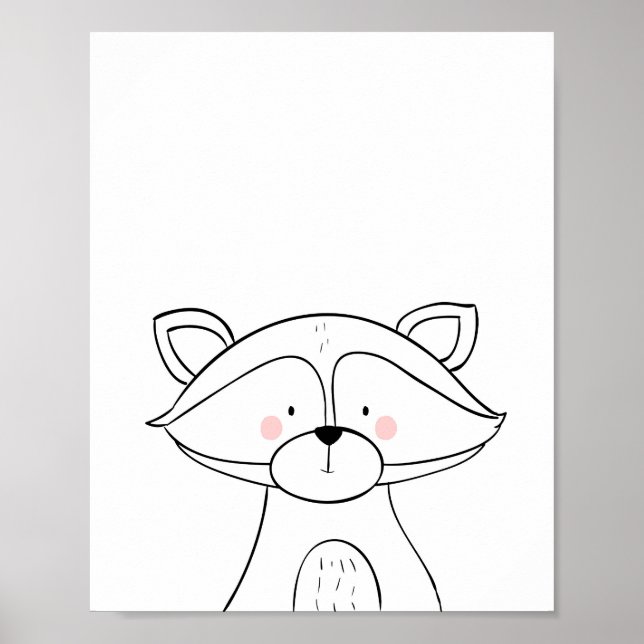 Raccoon Woodland Nursery Wall Art Monochrome (Front)