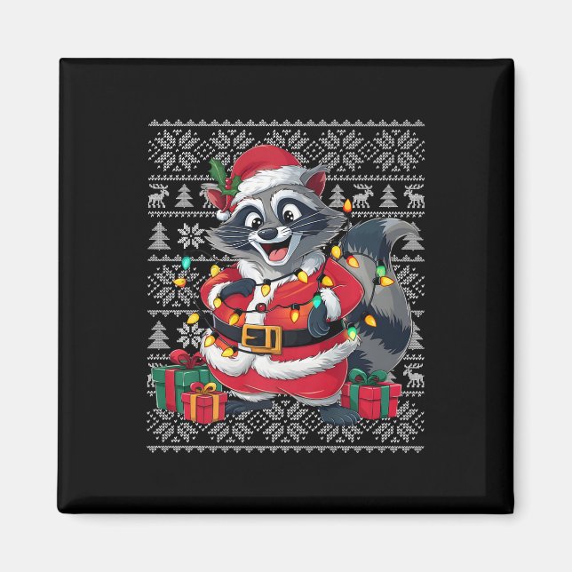 Raccoon Xmas Sweater Style Ugly Santa Raccoon Chri Magnet (Front)