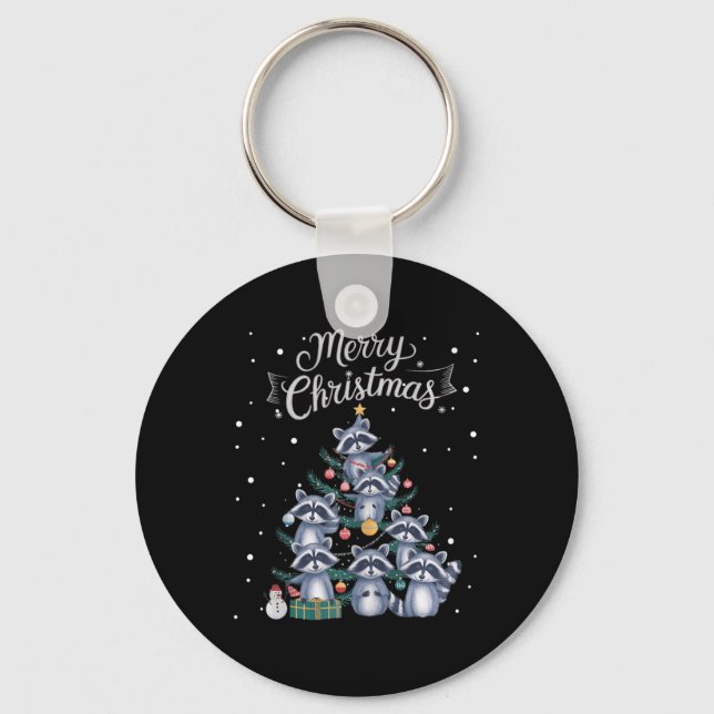 Raccoon Xmas Tree Raccoon Christmas Tree Merry Chr Keychain (Front)