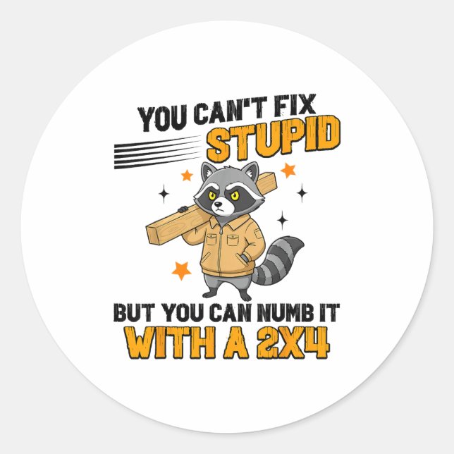 Raccoon You Can't Fix Stud But You Can Numb It Wit Classic Round Sticker (Front)