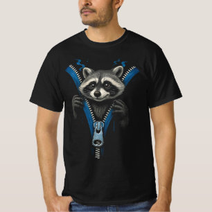 Raccoon Zipper Illusion 3D Funny Animal Graphic T-Shirt