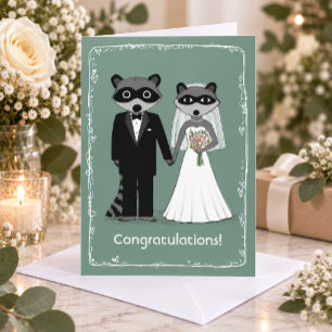 Raccoons Bride and Groom Wedding Congratulations Card