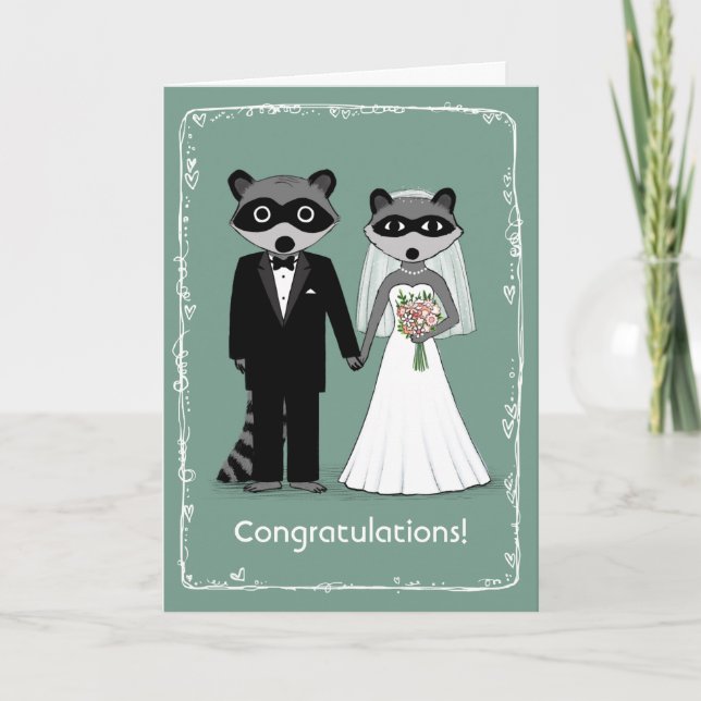 Raccoons Bride and Groom Wedding Congratulations Card (Front)