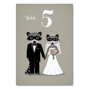 Raccoons Bride and Groom Wedding Reception Table Number