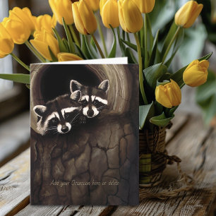 Raccoons Brown Cute Tree Card