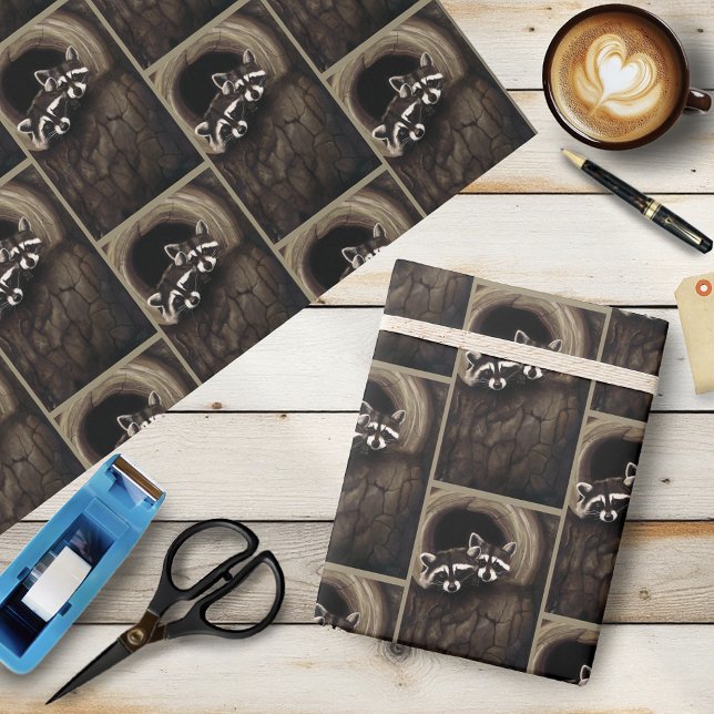 Raccoons Brown Cute Tree Wrapping Paper (Creator Uploaded)
