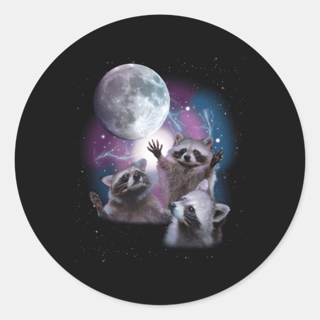 Raccoons Howling At The Moon Raccoon Classic Round Sticker (Front)