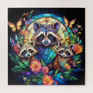 Raccoons in Stained Glass Jigsaw Puzzle