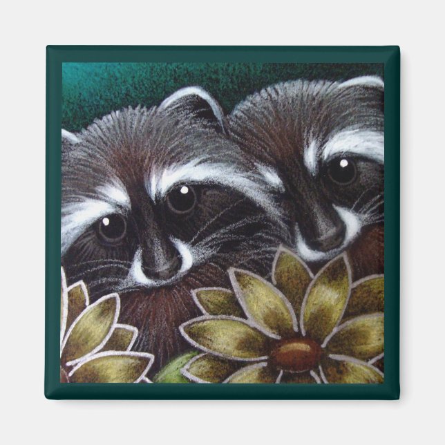 RACCOONS IN THE GARDEN Magnet (Front)