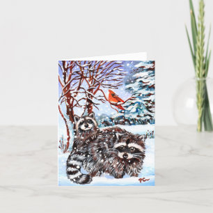 Raccoons in the snow Holiday Joy Thank You Card