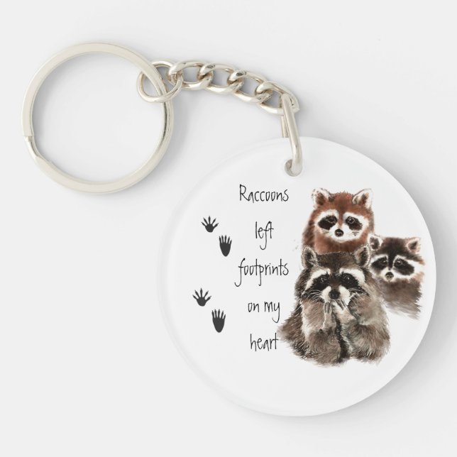 Raccoons left footprints on my Heart Cute animal K Keychain (Front)