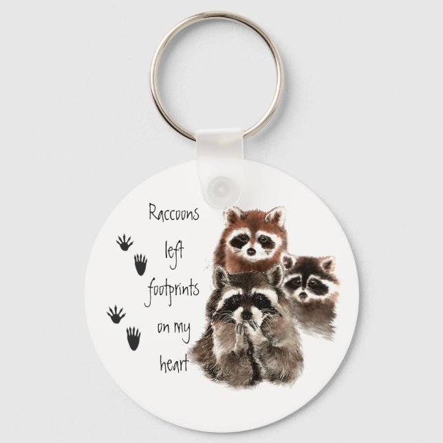 Raccoons left footprints on my Heart Cute animal Keychain (Front)