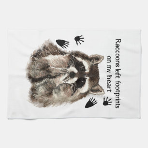 Raccoons left Footprints on my Heart Humour Quote Kitchen Towel