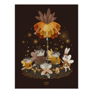 Raccoons Magic Flower Poster