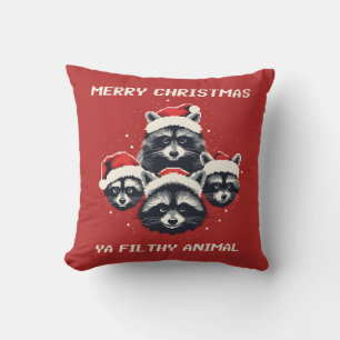 Raccoons Merry Christmas Ya filthy animal Throw Pillow