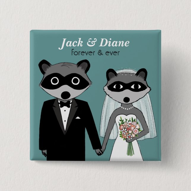 Raccoons Wedding 2 Inch Square Button (Front)