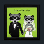 Raccoons Wedding Bride and Groom with Custom Text Gift Box<br><div class="desc">Plate,  Binder,  Mug:</div>