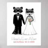 Raccoons Wedding Bride and Groom with Custom Text