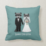 Raccoons Wedding Bride and Groom with Custom Text Throw Pillow<br><div class="desc">Plate,  Binder,  Mug:</div>