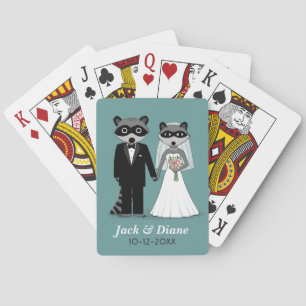 Raccoons Wedding with Custom Text Playing Cards