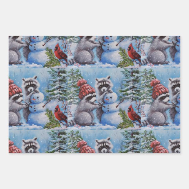 Raccoons & Wildlife Wrapping Paper Sheet (Front 3)