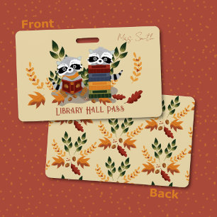 Raccoons with Books Library Hall Pass Badge