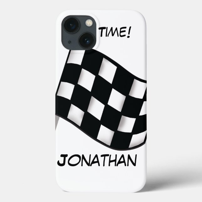 Race Black White Chequered Flag Name Personalized Case-Mate iPhone Case (Back)
