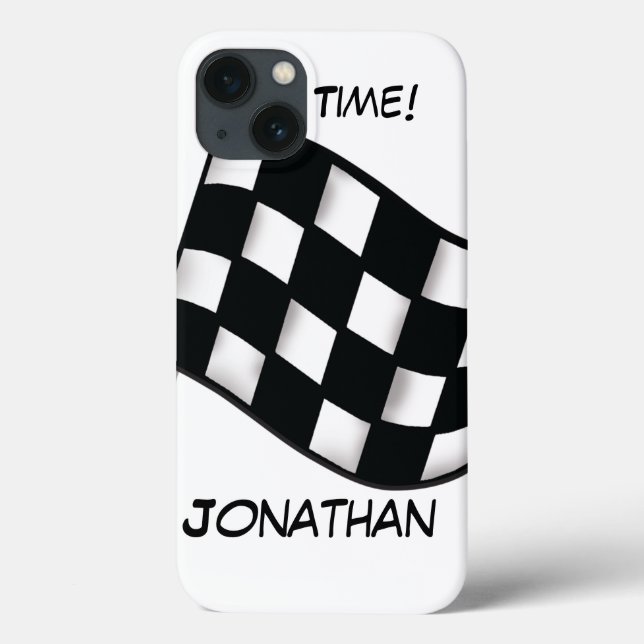 Race Black White Chequered Flag Name Personalized Case-Mate iPhone Case (Back)